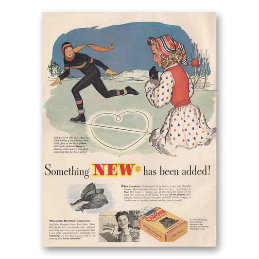 1942 Old Gold Cigarettes His Love's On Ice Vintage Magazine Print Ad