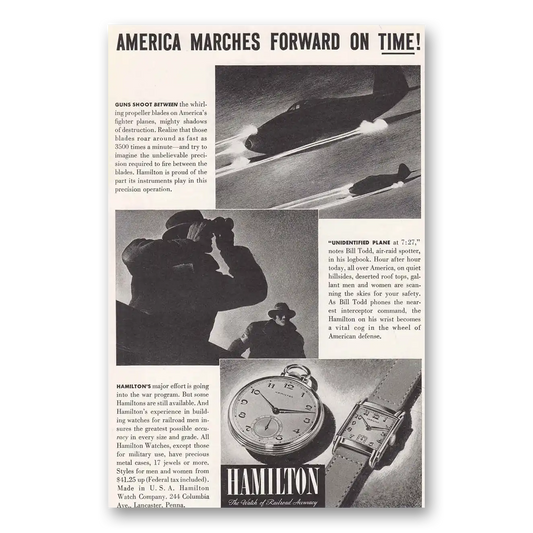 1942 Hamilton Watch America March Forward Vintage Magazine Print Ad