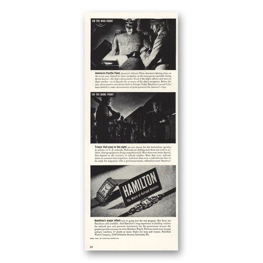 1942 Hamilton Watch On the War Front Vintage Magazine Print Ad