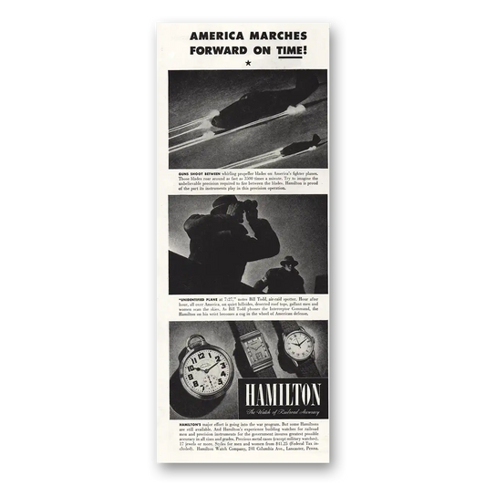 1942 Hamilton Watch America Marches Forward Vintage Magazine Print Ad