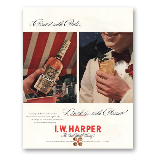 1942 I W Harper Whiskey Pour It With Pride Vintage Magazine Print Ad