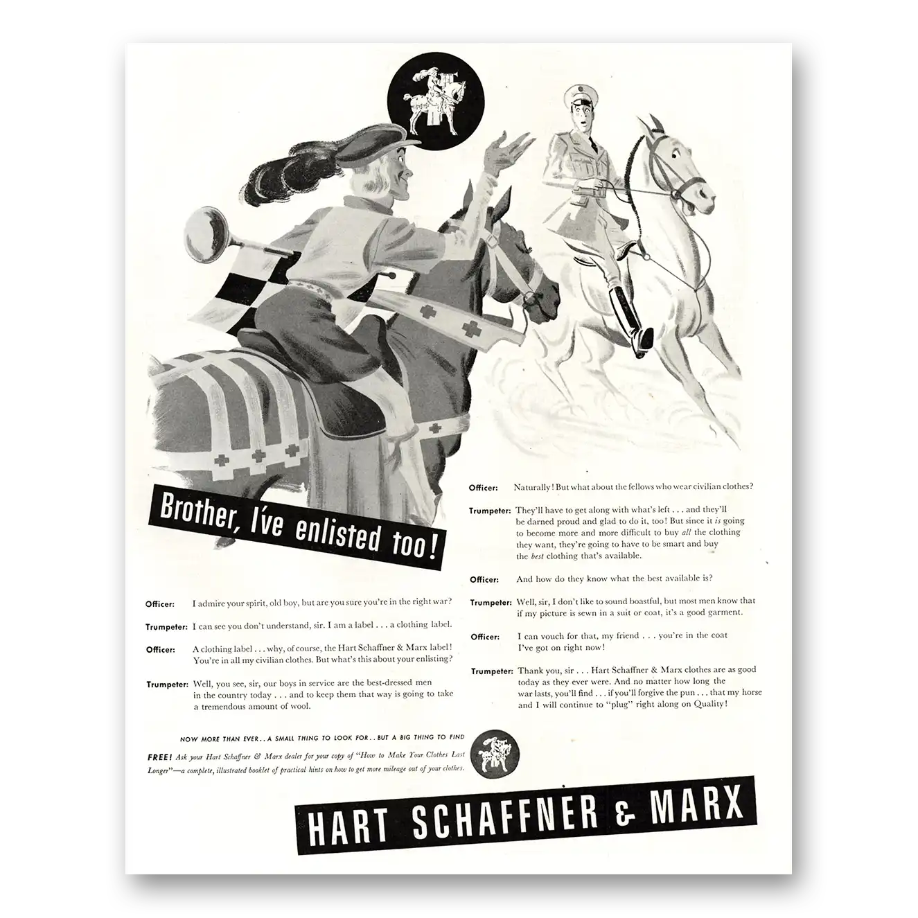 1942 Hart Schaffner Marx Brother Ive Enlisted Too Vintage Magazine Print Ad