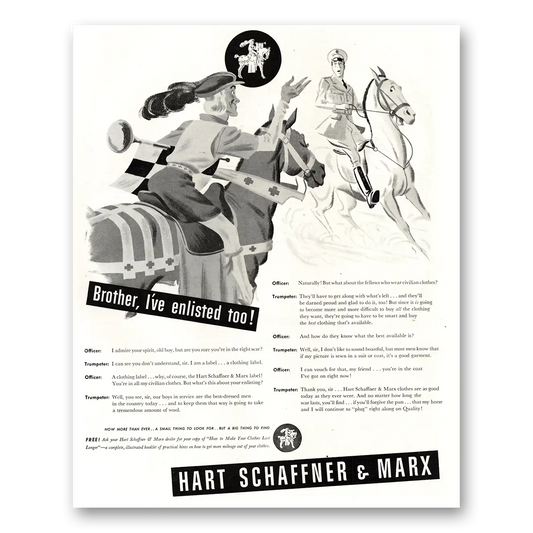 1942 Hart Schaffner Marx Brother Ive Enlisted Too Vintage Magazine Print Ad