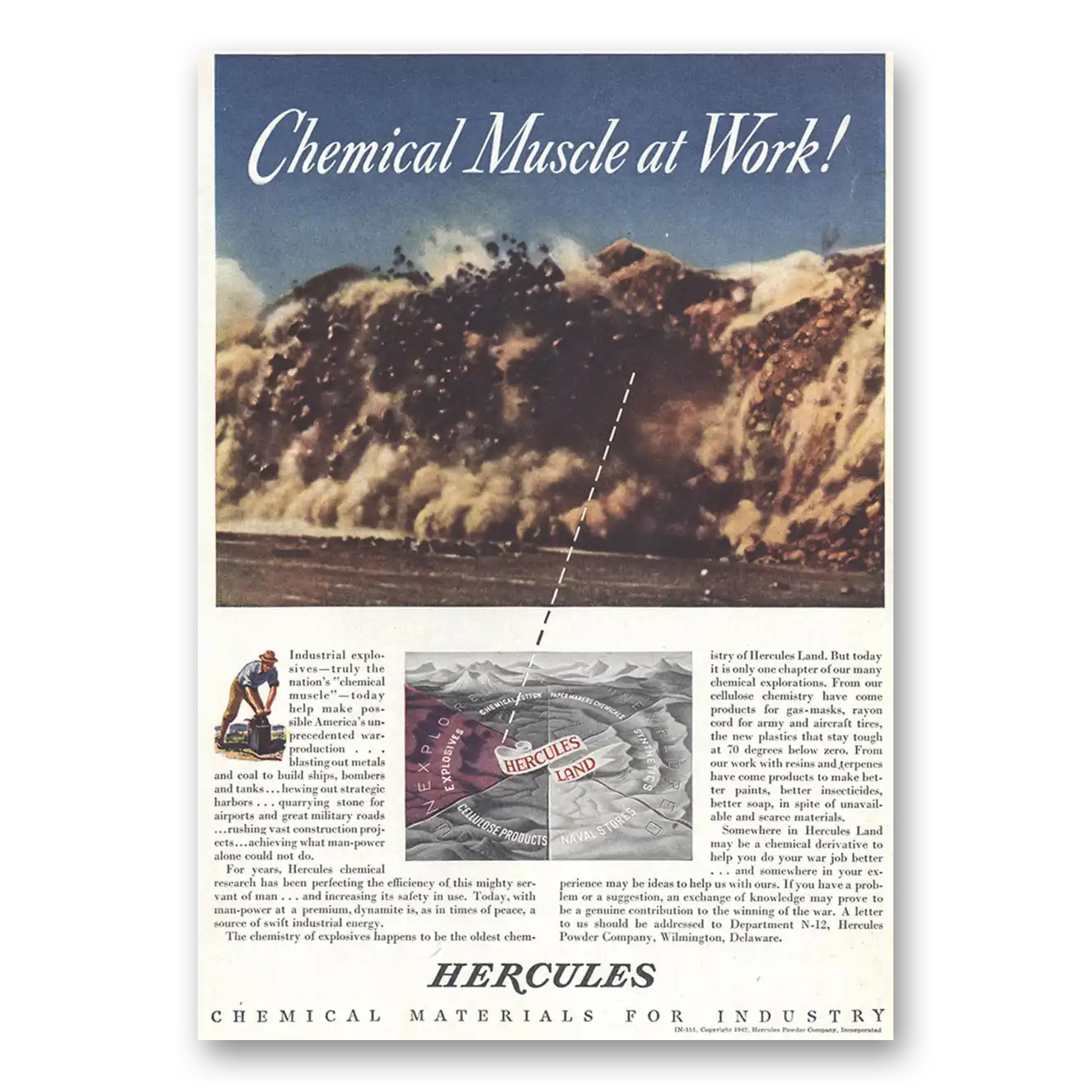 1942 Hercules Powder Hercules Chemical Muscle at Work Vintage Magazine Print Ad