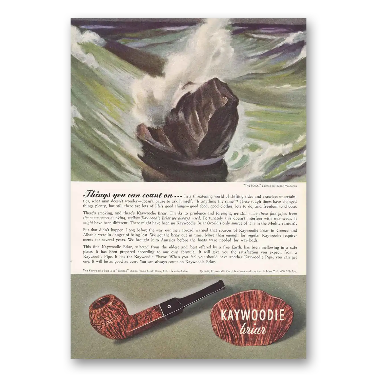 1942 Kaywoodie Pipes Briar Pipes The Rock Wetterau Vintage Magazine Print Ad