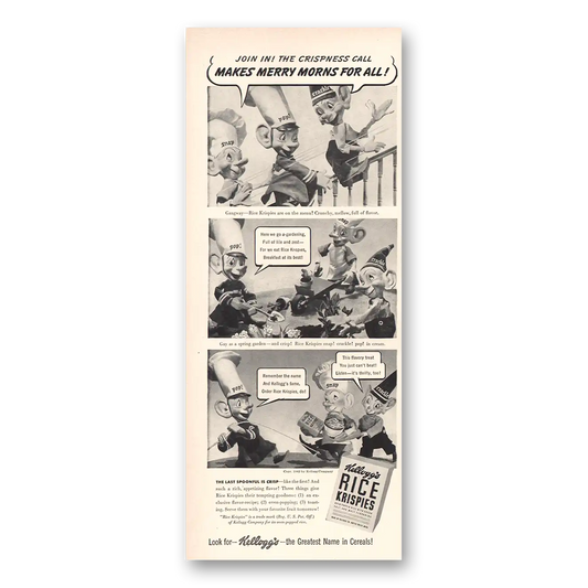 1942 Kelloggs Rice Krispies Cereal Merry Morns Vintage Magazine Print Ad