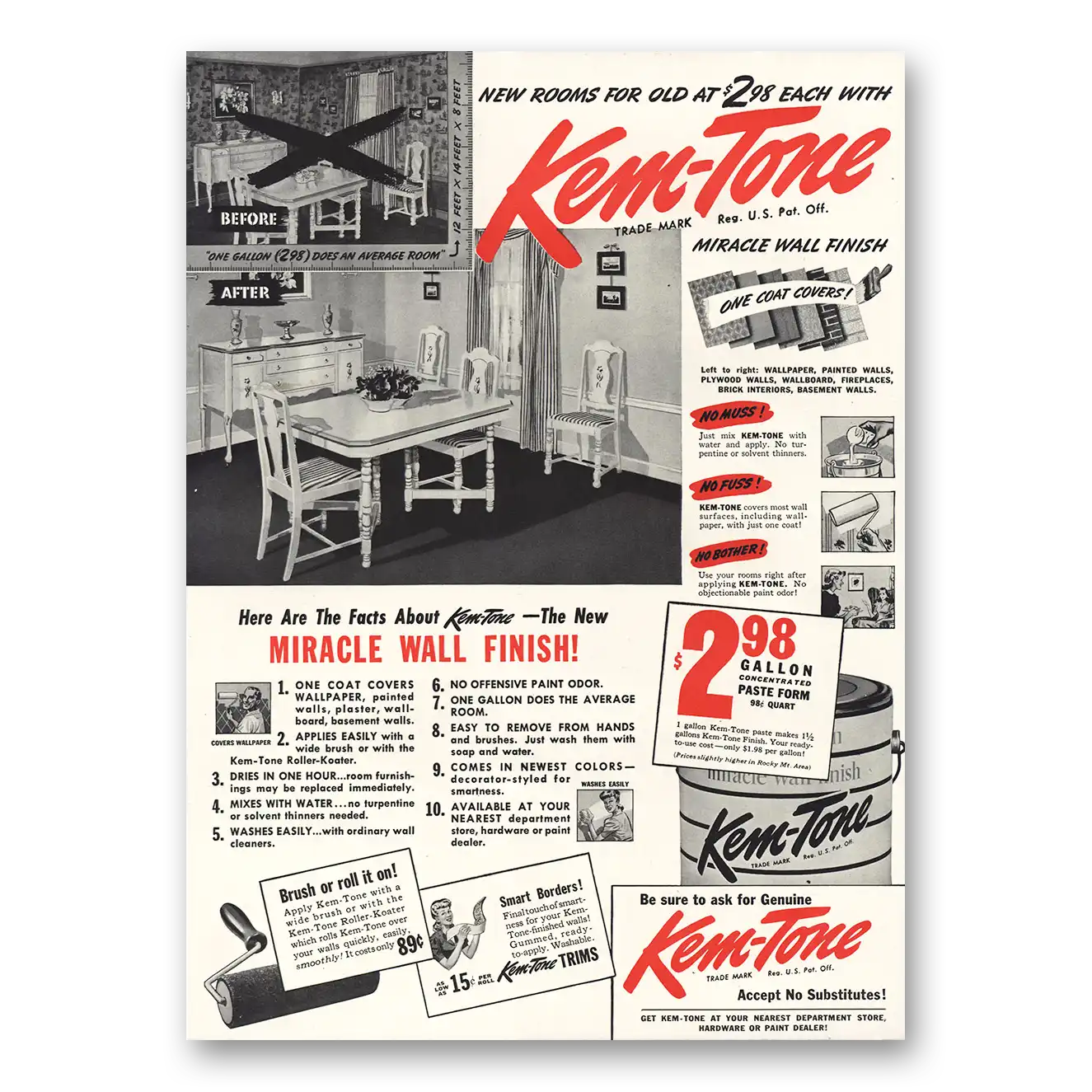 1942 Kem-Tone Miracle Wall Finish Vintage Magazine Print Ad