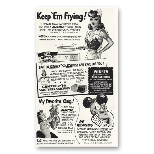 1942 Kleenex Keem Em Frying Vintage Magazine Print Ad