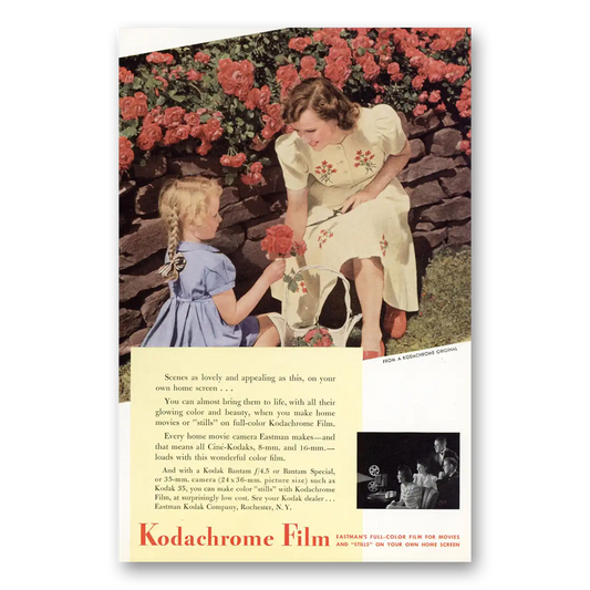 1942 Kodachrome Film Flowers Yellow Dress Vintage Magazine Print Ad