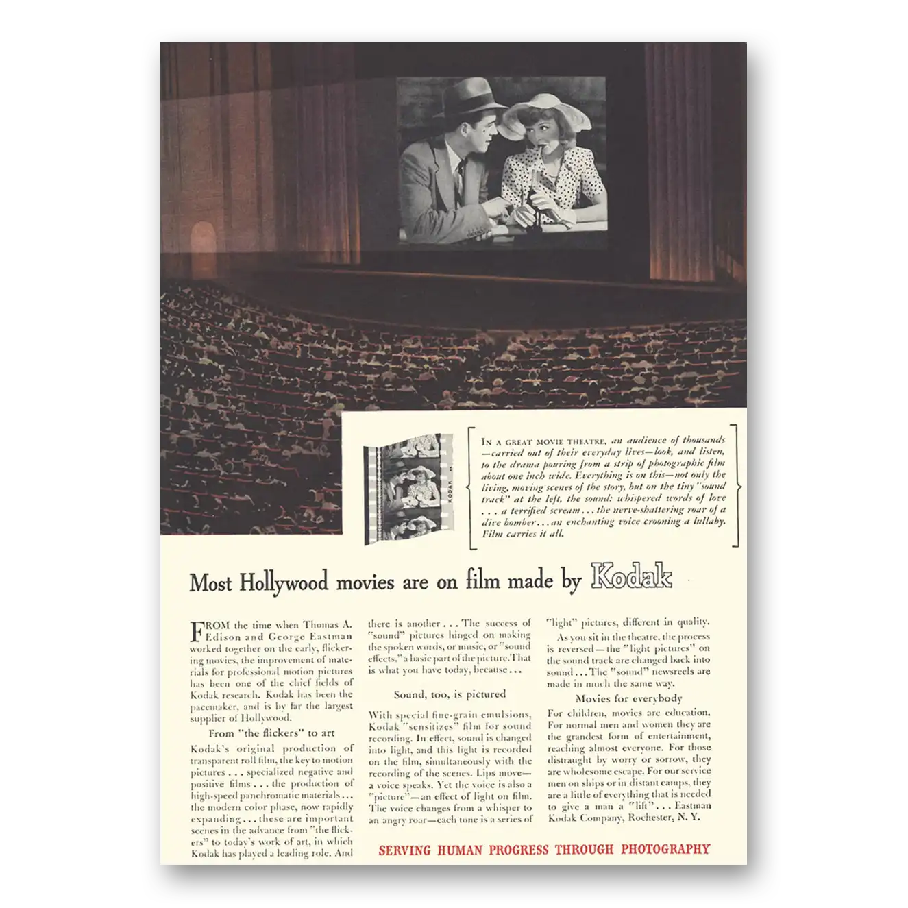 1942 Kodak Film Most Hollywood Movies Are On Film Vintage Magazine Print Ad