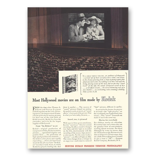 1942 Kodak Film Most Hollywood Movies Are On Film Vintage Magazine Print Ad