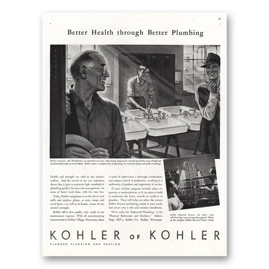 1942 Kohler Better Health Better Plumbing Vintage Magazine Print Ad