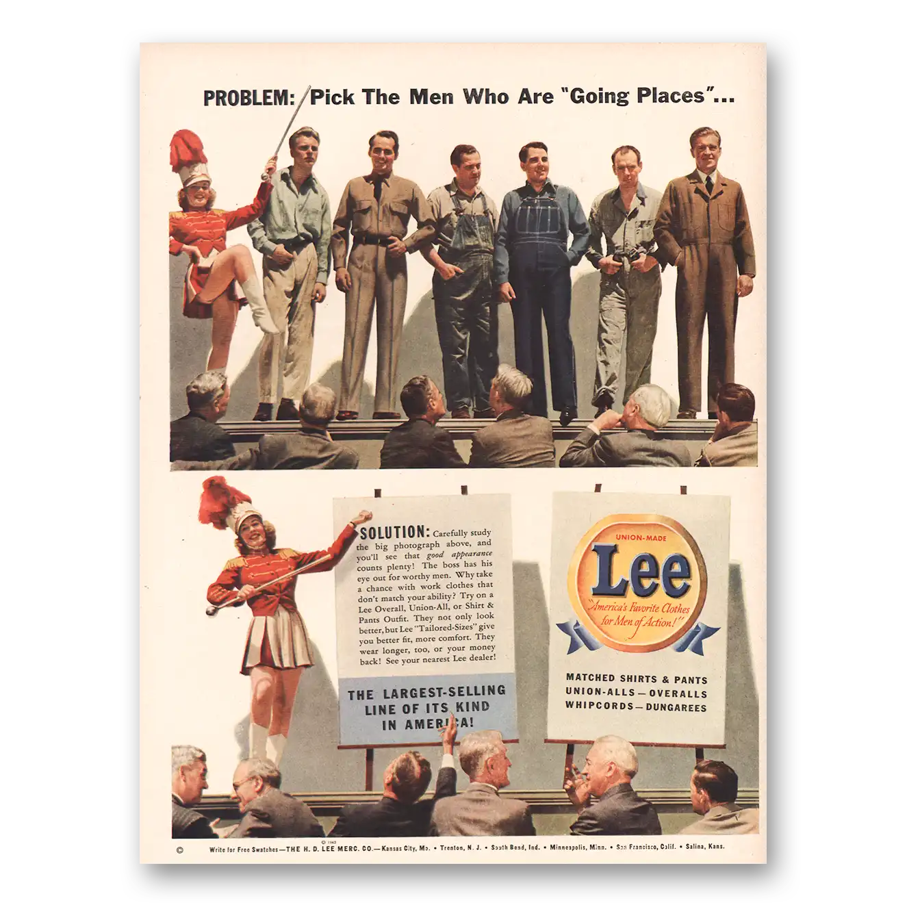 1942 Lee Jeans Pick the Men Who Are Going Places Vintage Magazine Print Ad