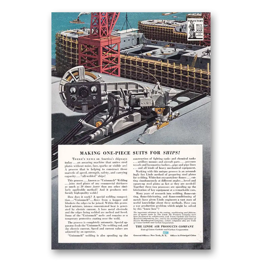 1942 Linde Air Products One Piece Suits for Ships Vintage Magazine Print Ad