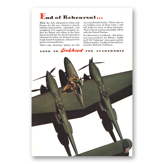 1942 Lockheed P38 Lightning End of Rehearsal Vintage Magazine Print Ad