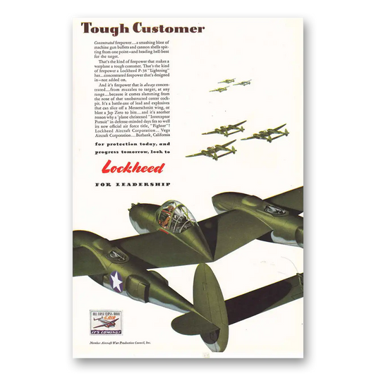 1942 Lockheed P38 Lightning Tough Customer Vintage Magazine Print Ad