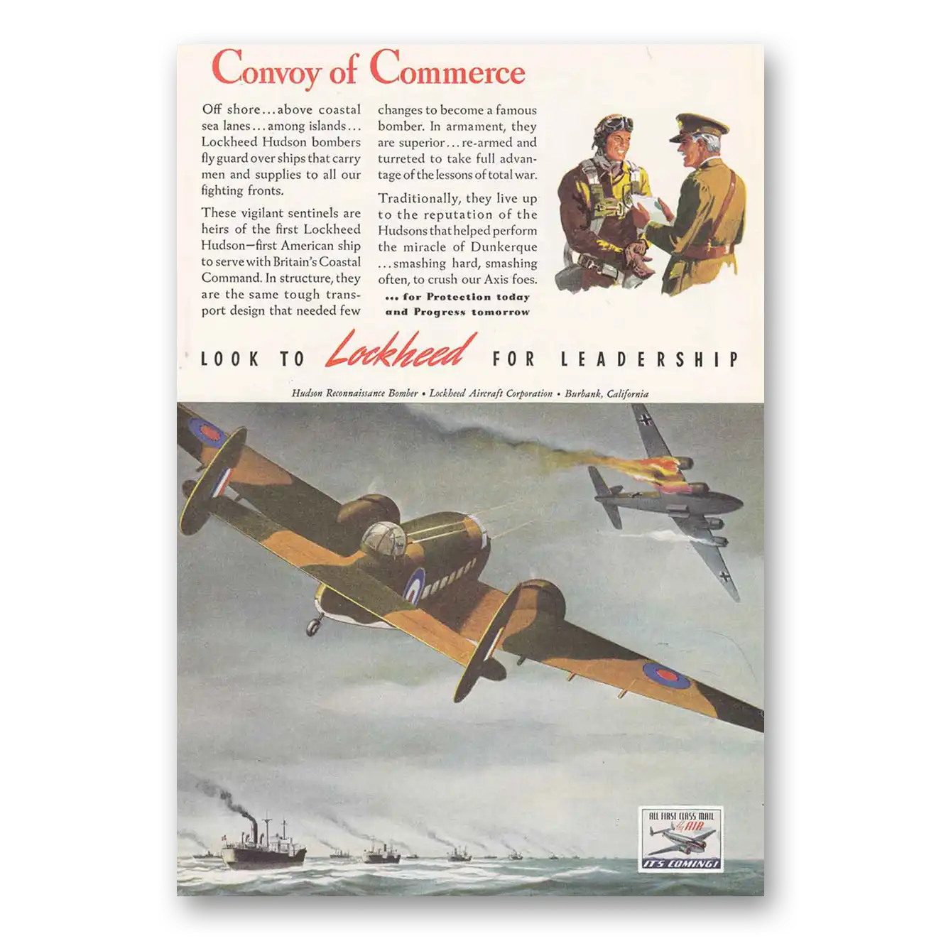 1942 Lockheed Hudson Convoy of Commerce Vintage Magazine Print Ad