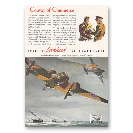 1942 Lockheed Hudson Convoy of Commerce Vintage Magazine Print Ad