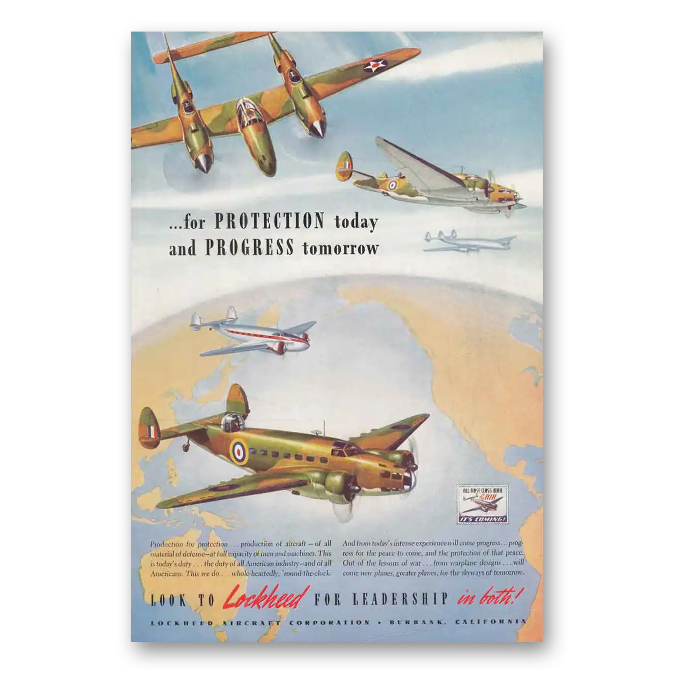 1942 Lockheed For Protection Today and Progress Tomorrow Vintage Magazine Print Ad