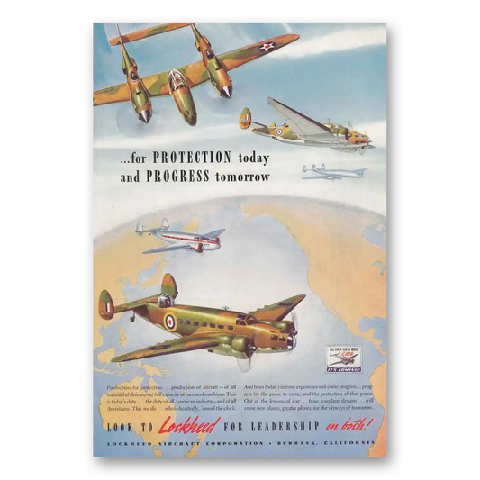 1942 Lockheed For Protection Today and Progress Tomorrow Vintage Magazine Print Ad