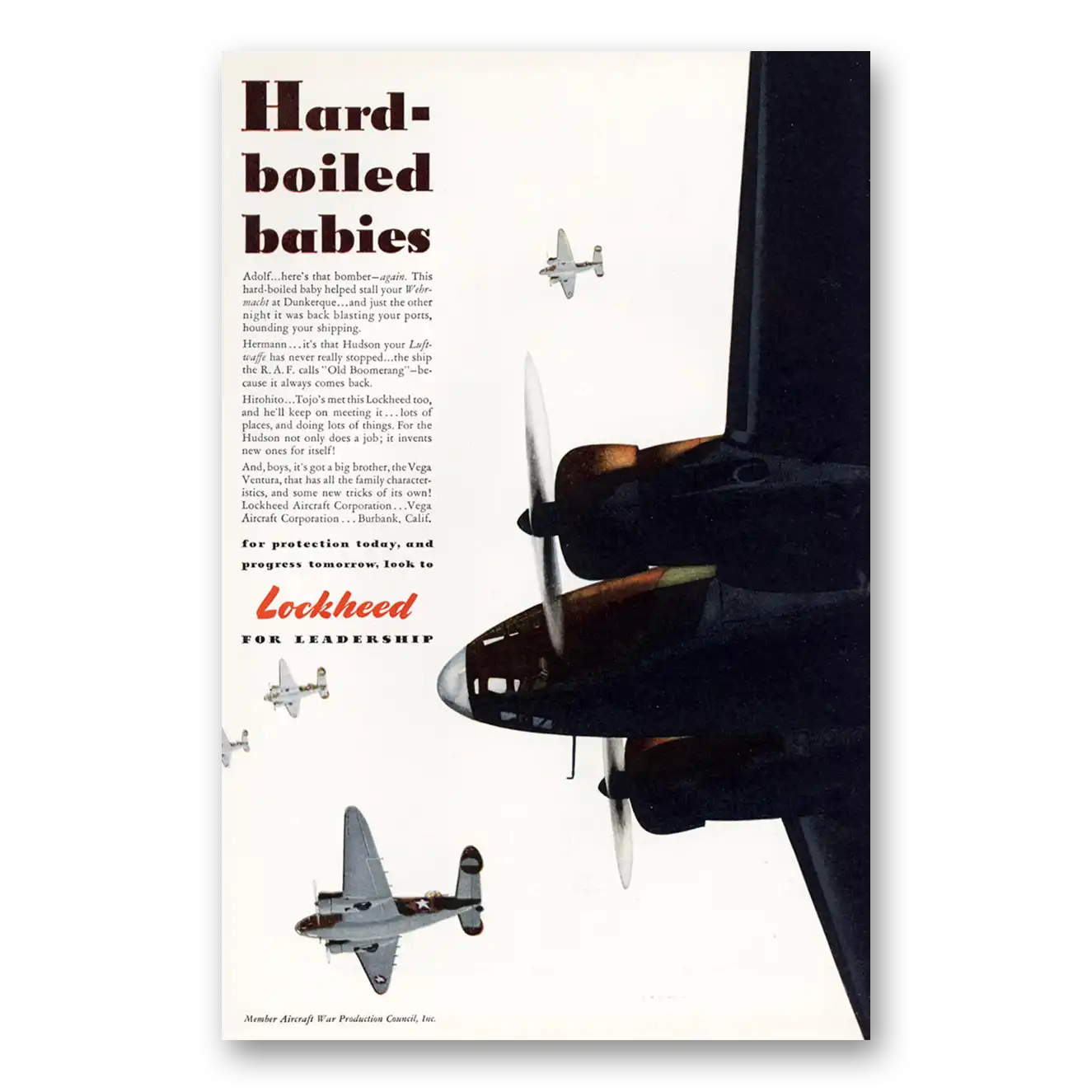 1942 Lockheed Hudson Hard Boiled Babies Vintage Magazine Print Ad