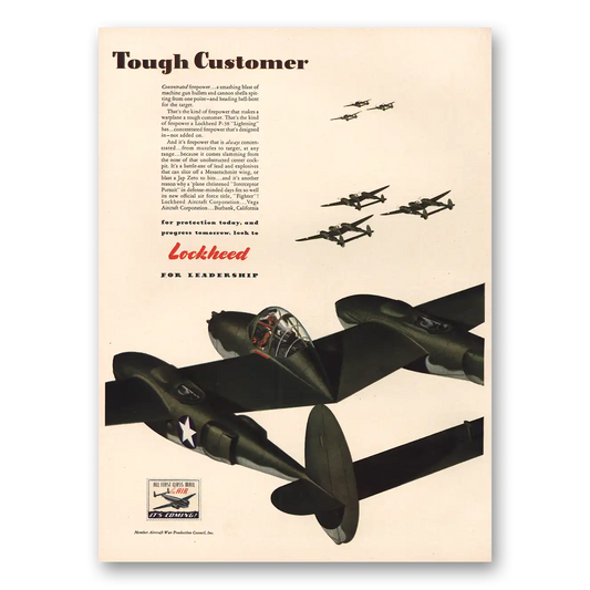 1942 Lockheed Tough Customer Vintage Magazine Print Ad