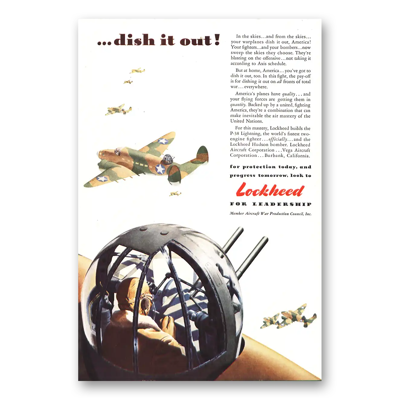 1942 Lockheed Dish It Out Vintage Magazine Print Ad