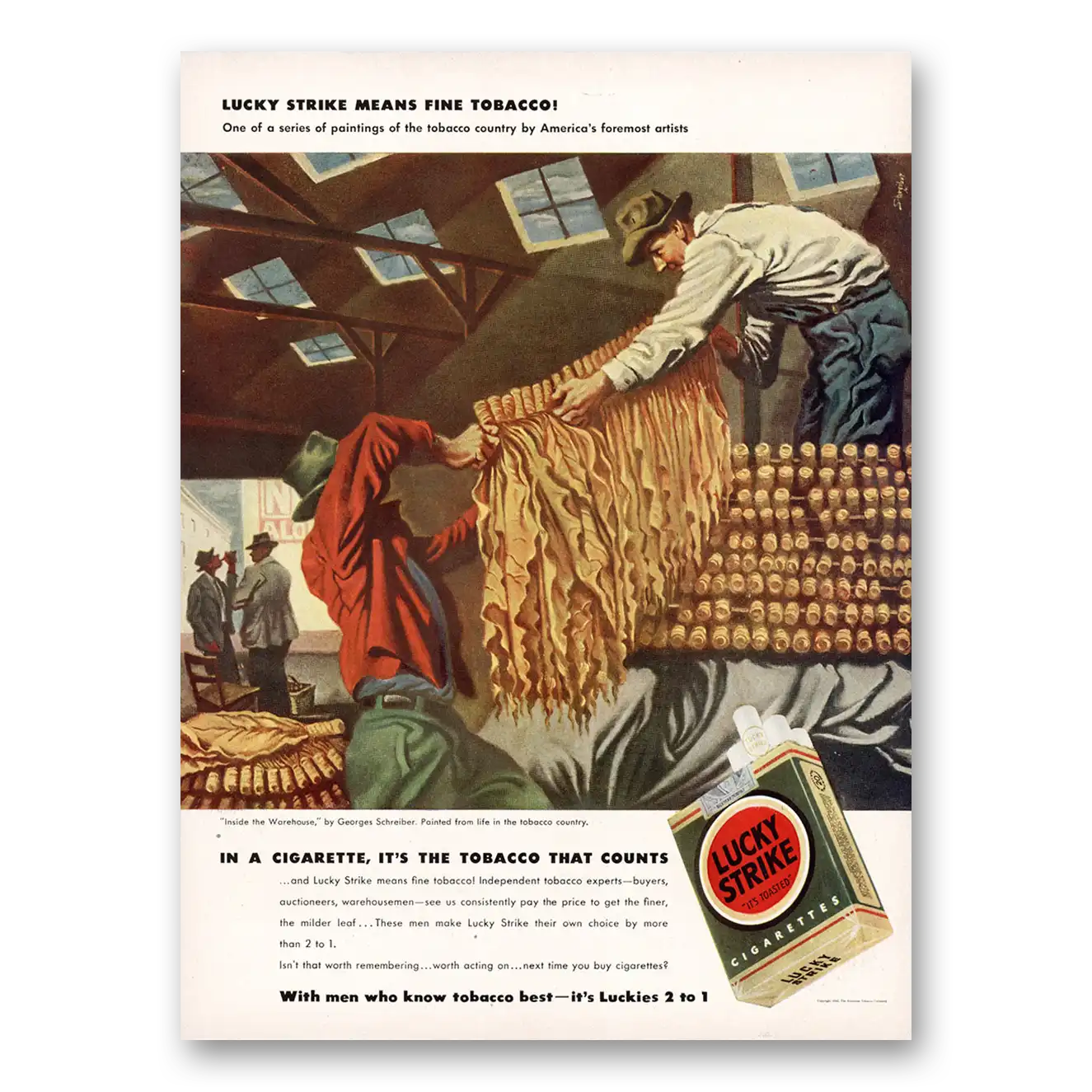 1942 Lucky Strike Cigarettes Inside the Warehouse Vintage Magazine Print Ad