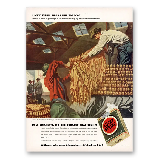 1942 Lucky Strike Cigarettes Inside the Warehouse Vintage Magazine Print Ad