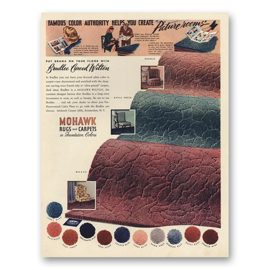 1942 Mohawk Carpet Mills Famous Color Authority Picture Room Vintage Magazine Print Ad