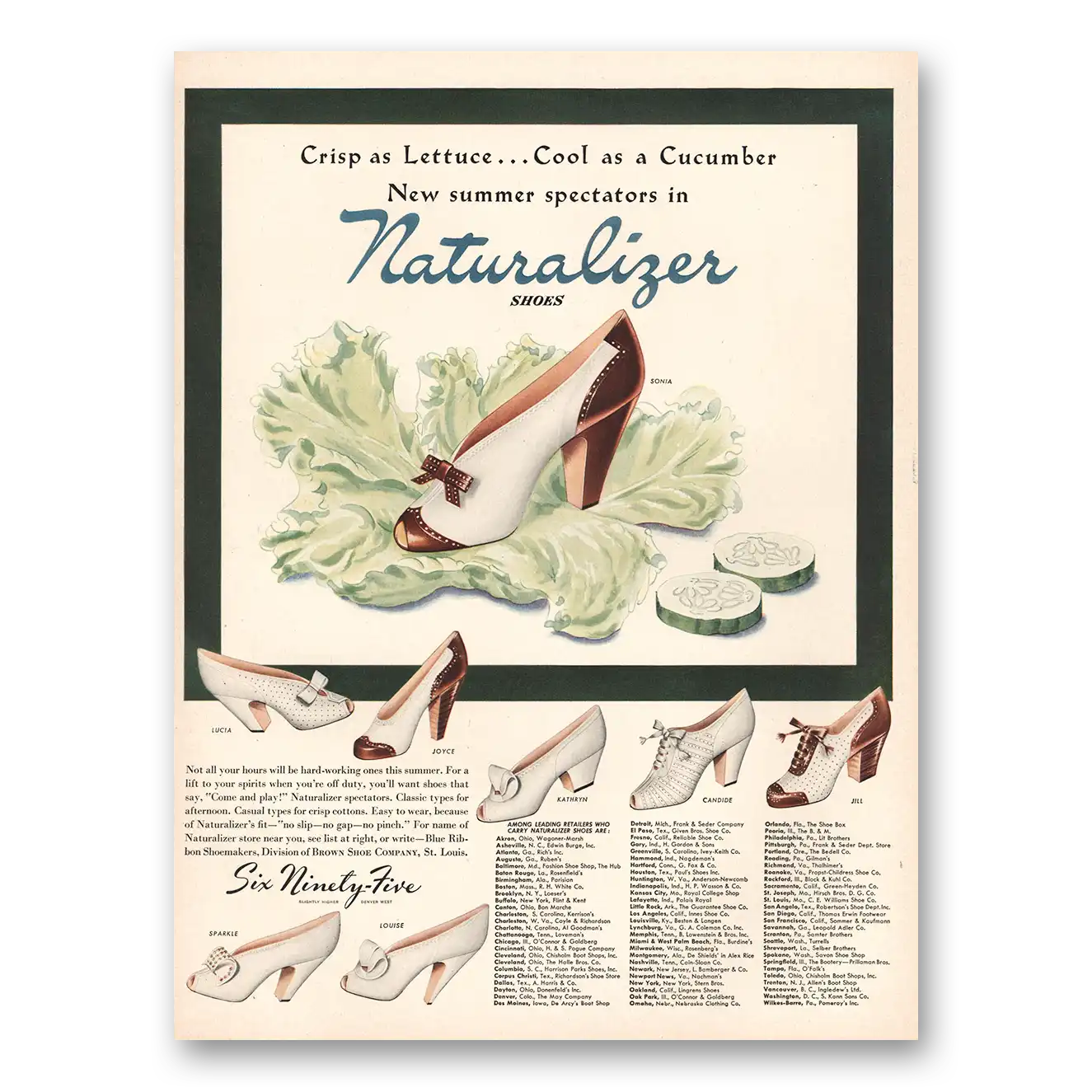 1942 Naturalizer Shoes Crisp as Lettuce Vintage Magazine Print Ad