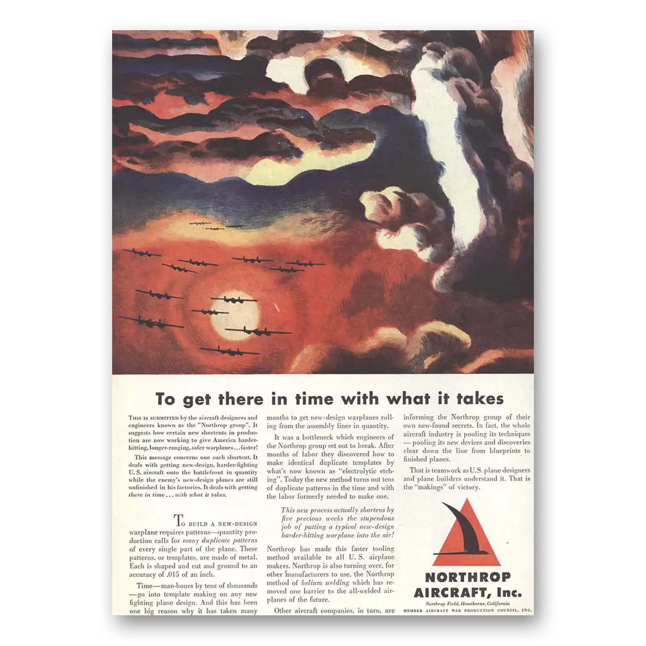 1942 Northrop Aircraft To Get There In Time Vintage Magazine Print Ad