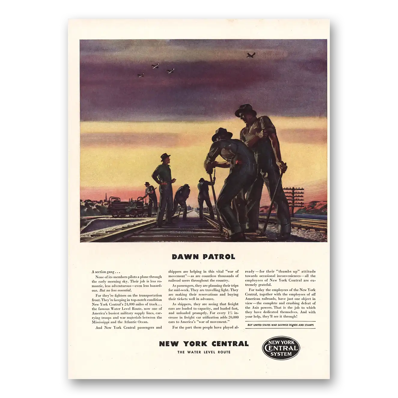 1942 New York Central Dawn Patrol Vintage Magazine Print Ad