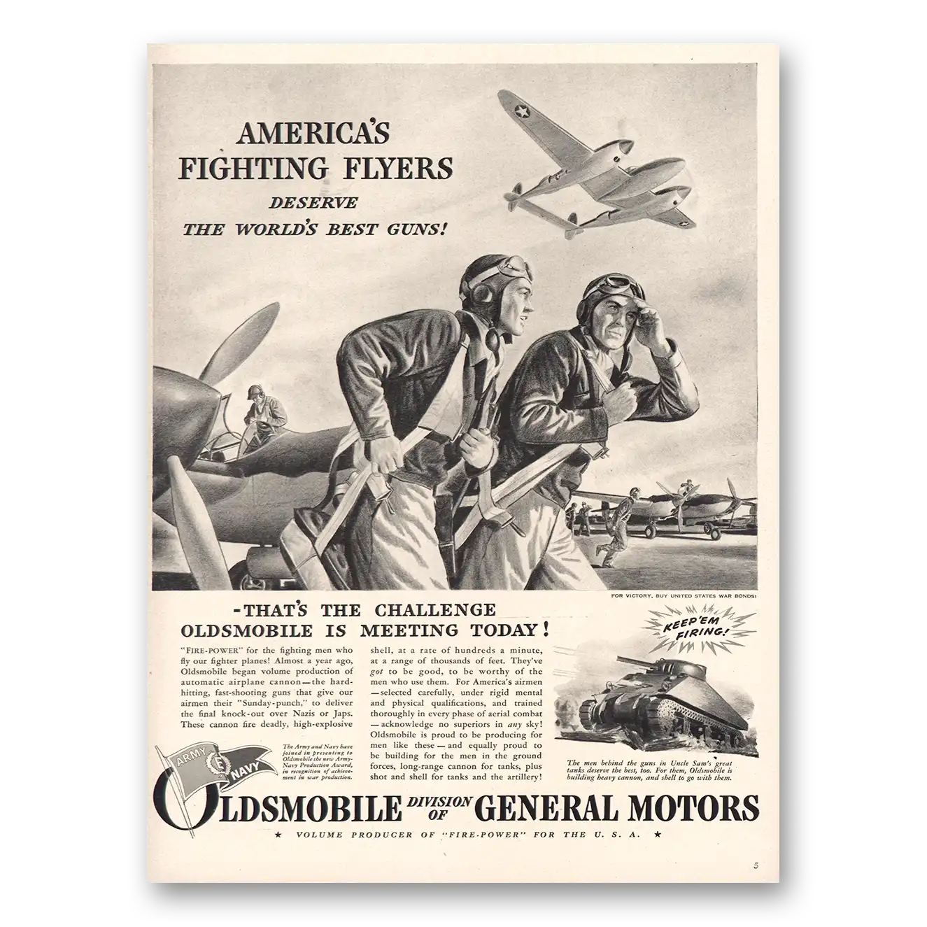 1942 Oldsmobile Americas Fighting Flyers Vintage Magazine Print Ad