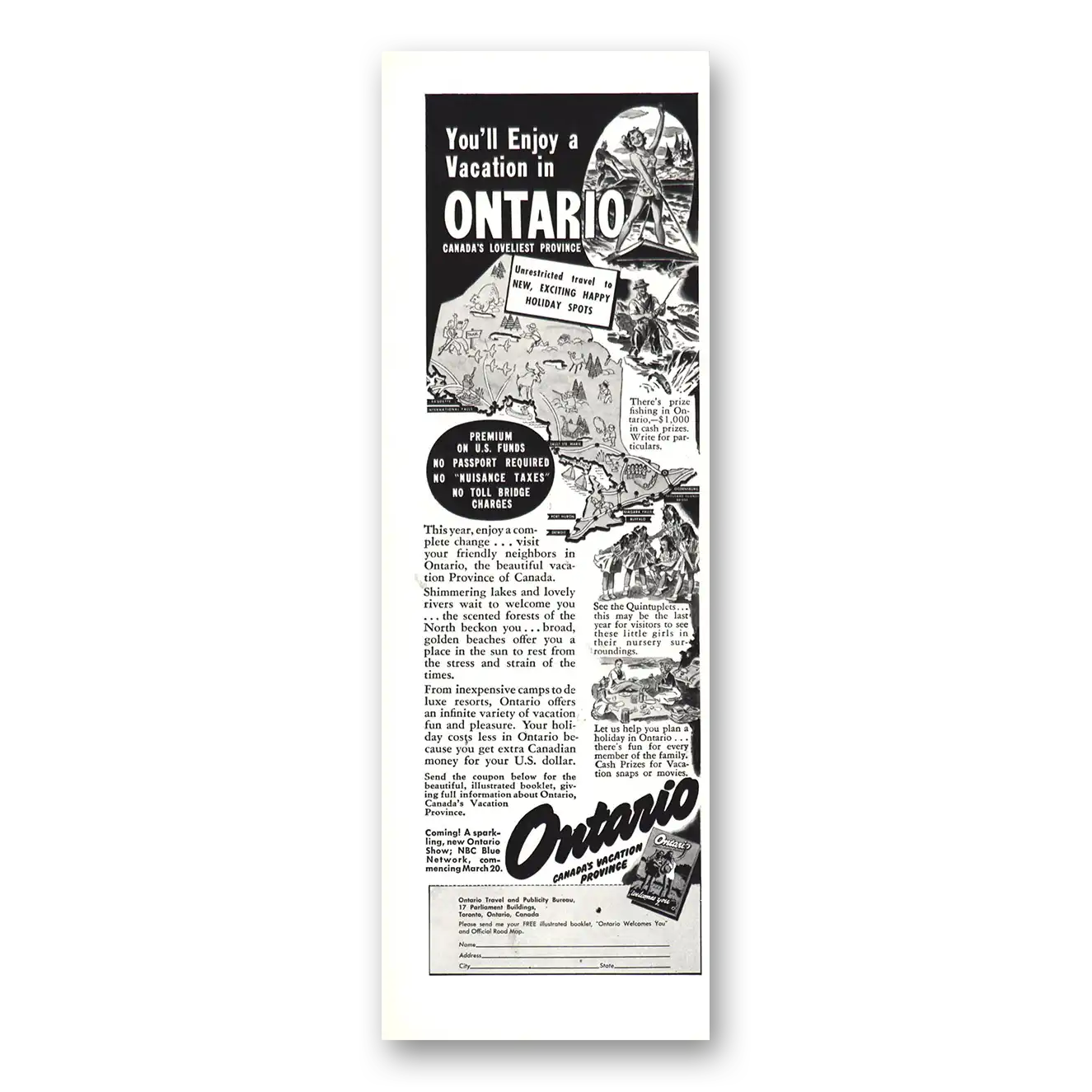 1942 Ontario Canada Lovliest Province Vintage Magazine Print Ad