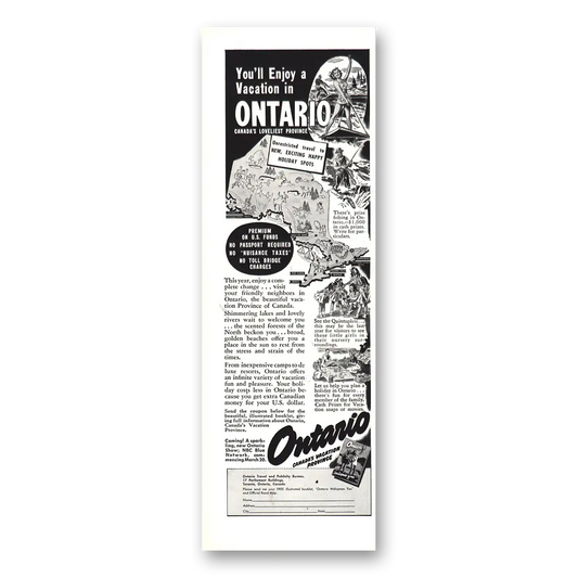 1942 Ontario Canada Lovliest Province Vintage Magazine Print Ad