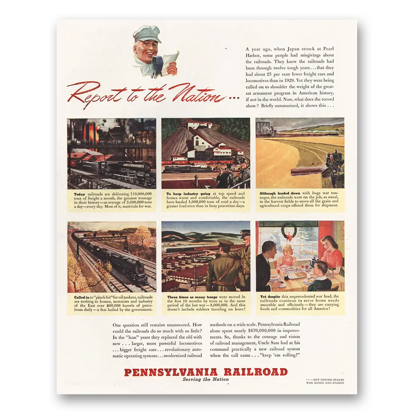 1942 Pennsylvania Railroad Report To the Nation Vintage Magazine Print Ad