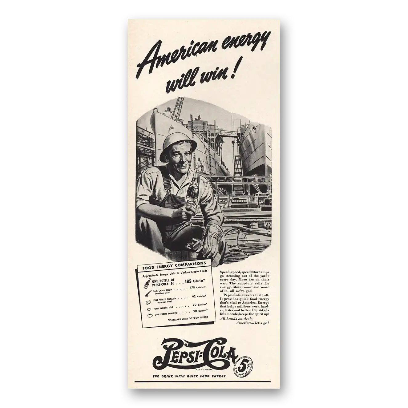 1942 Pepsi American Energy Will Win Vintage Magazine Print Ad