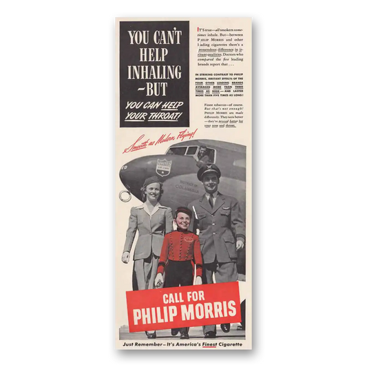 1942 Philip Morris Cigarettes You Can't Help Inhaling United Airlines Vintage Magazine Print Ad