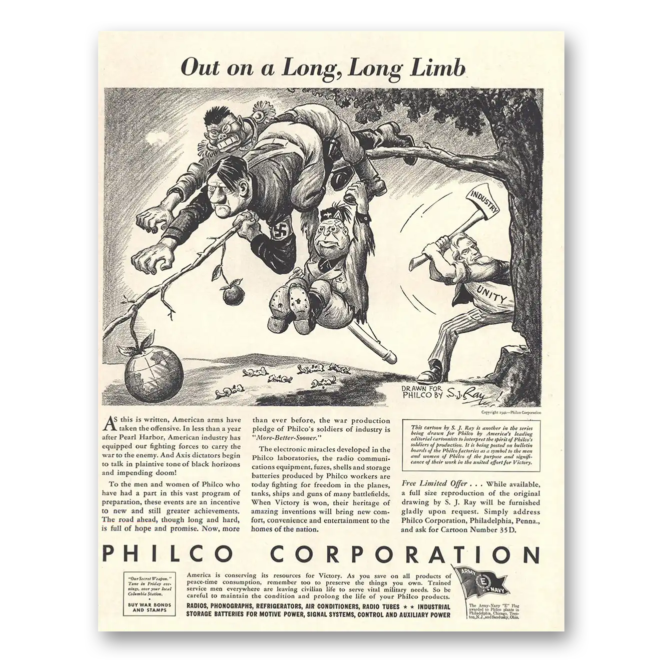 1942 Philco Electronic Systems Out On a Long Limb Vintage Magazine Print Ad