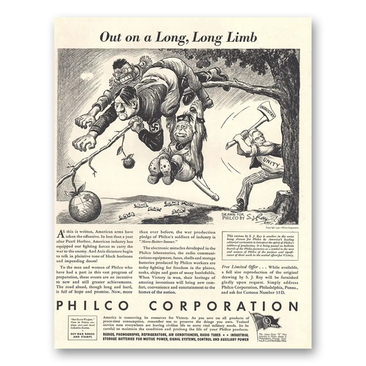 1942 Philco Electronic Systems Out On a Long Limb Vintage Magazine Print Ad