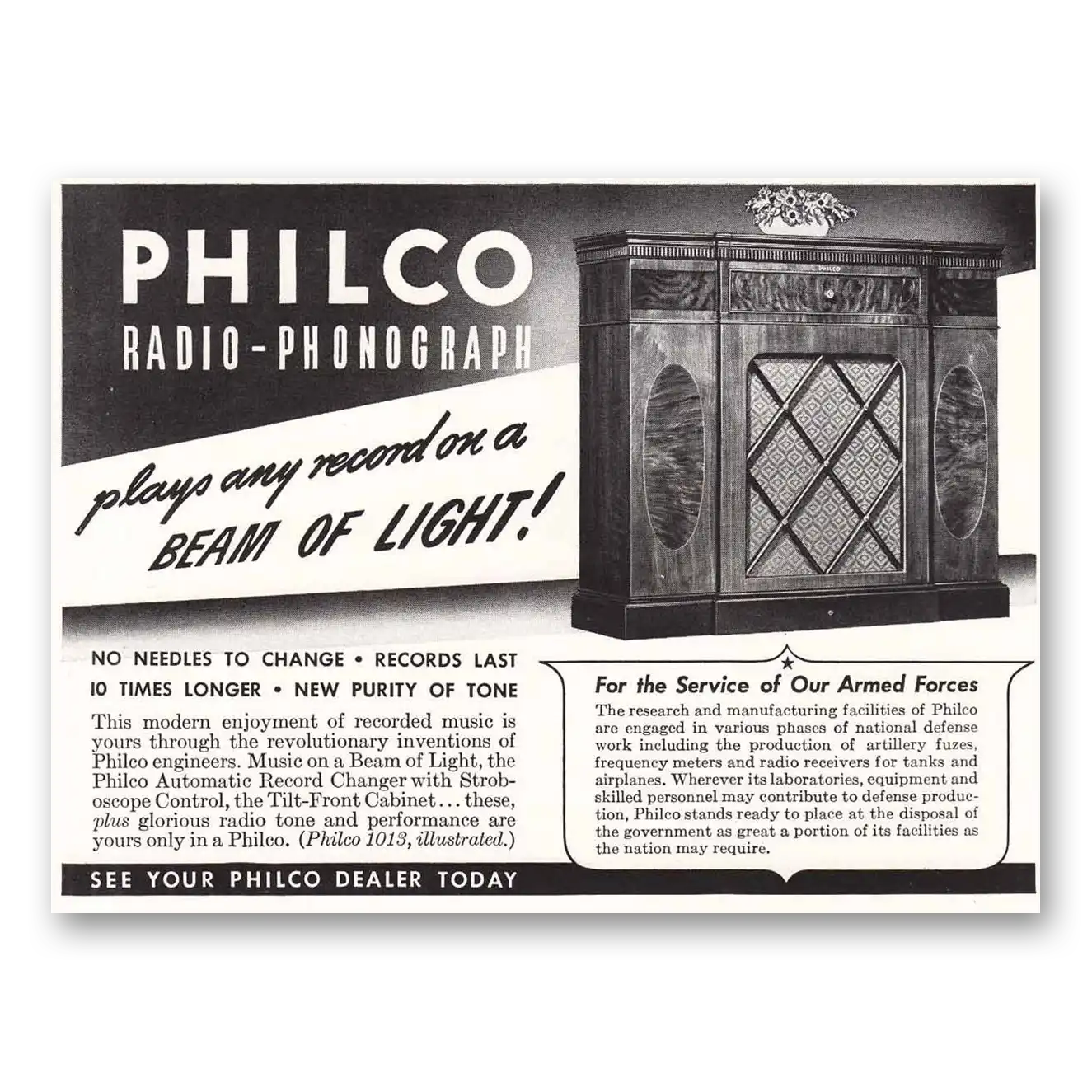 1942 Philco Radio Phonograph Beam of Light Vintage Magazine Print Ad