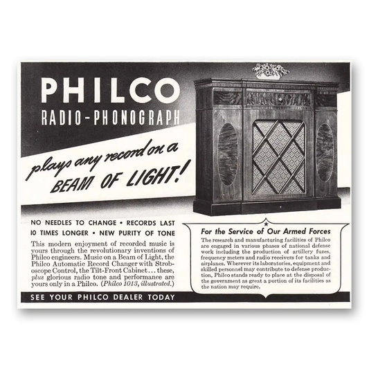 1942 Philco Radio Phonograph Beam of Light Vintage Magazine Print Ad