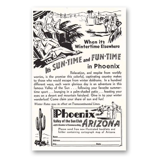 1942 Phoenix Arizona Sun Time Fun Time Vintage Magazine Print Ad