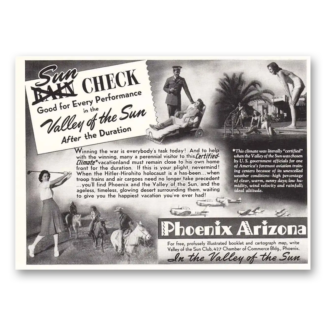 1942 Phoenix Arizona Sun Check Vintage Magazine Print Ad