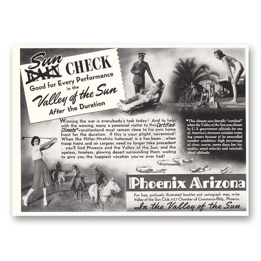 1942 Phoenix Arizona Sun Check Vintage Magazine Print Ad