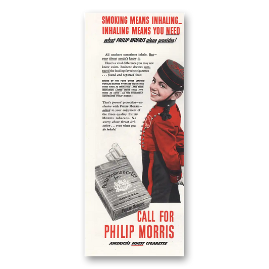 1942 Philip Morris Smoking Means Inhaling Vintage Magazine Print Ad