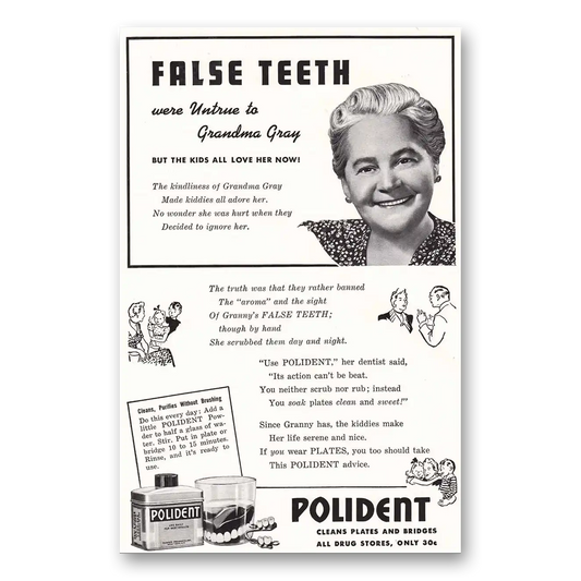 1942 Polident Grandma Gray Vintage Magazine Print Ad