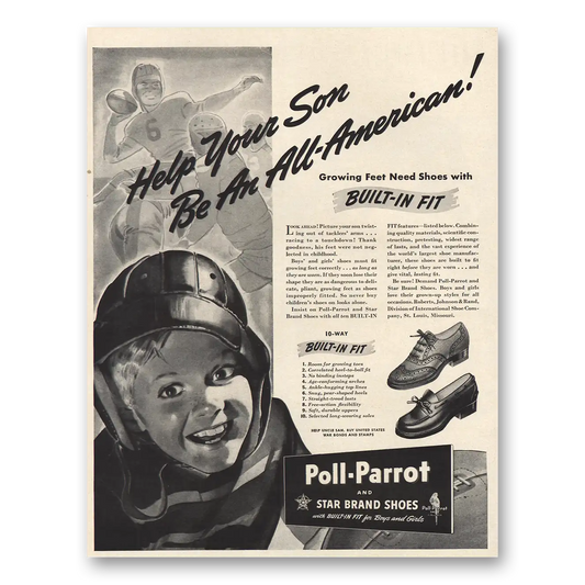 1942 Poll Parrot Shoes Help Your Son All American Vintage Magazine Print Ad