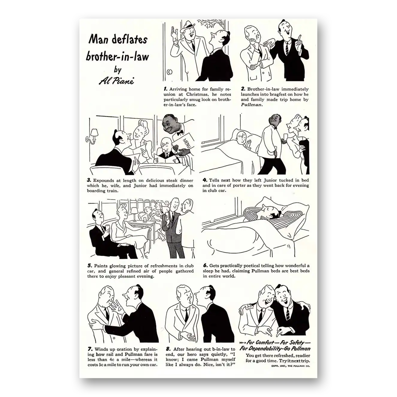 1942 Pullman Man Deflates Brother In Law by Al Piane Vintage Magazine Print Ad